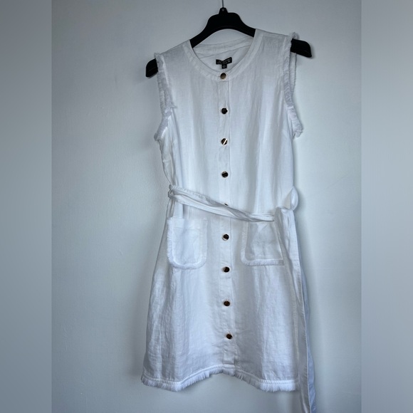 NW T J.Crew Size XL 100% Linen Raw-hem mini shirtdress In white - Picture 6 of 15
